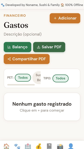 Tela Gastos no app My Pets