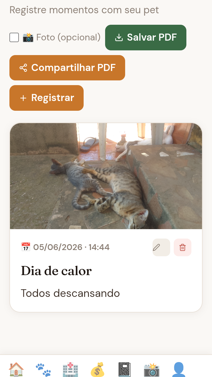 Tela Diário no app My Pets