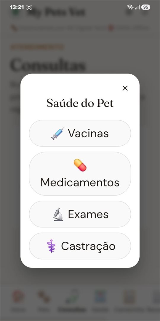 Tela de saúde do paciente no app My Pets Vet