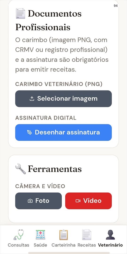 Tela de documentos profissionais no app My Pets Vet